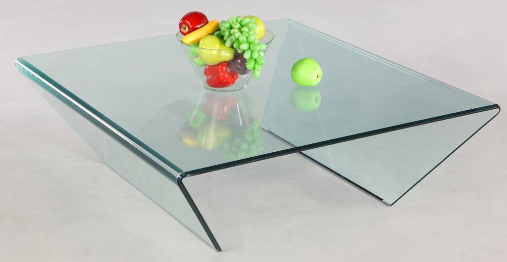 Chintaly 72102 39" x 41" Square Bent Glass Cocktail Table Clear