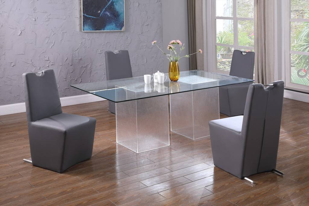 Chintaly VALERIE Contemporary Dining Set w/ 72" Rectangular Glass Table & 4 Handle Back Chairs