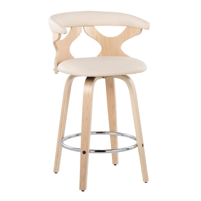 Gardenia - Counter Stool - Natural Wood And Cream Faux Leather (Set of 2)