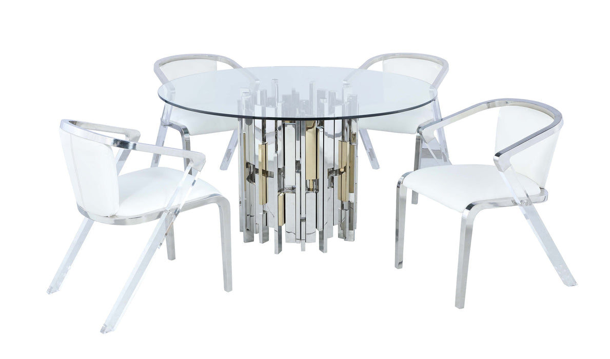 Chintaly VERONA Contemporary Dining Set w/ Glass Table & Mixed Media Chairs