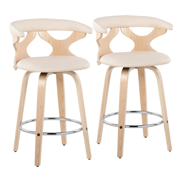 Gardenia - Counter Stool - Natural Wood And Cream Faux Leather (Set of 2)