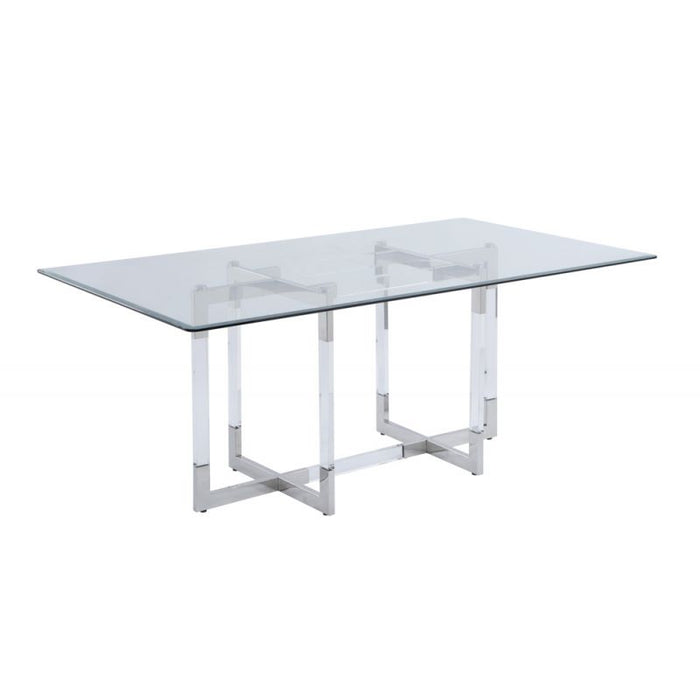 Chintaly YASMIN Contemporary 42"x 72" Glass Dining Table w/ Floating Acrylic Base & Steel Accents
