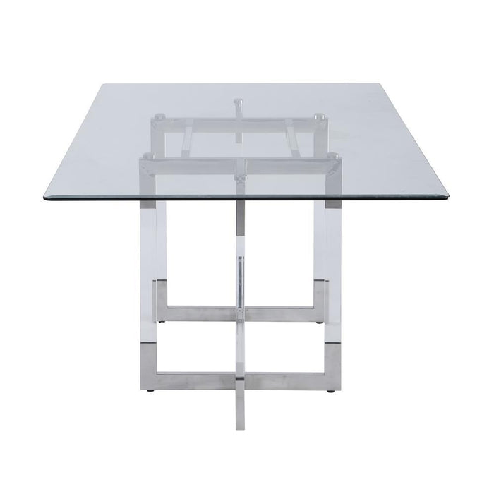 Chintaly YASMIN Contemporary 44"x 84" Glass Dining Table w/ Floating Acrylic Base & Steel Accents