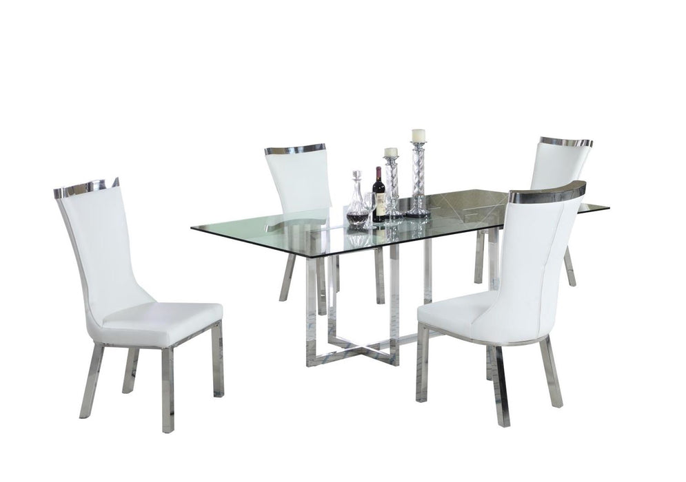 Chintaly YASMIN Contemporary Dining Set w/ 44"x 84" Glass Table & 4 Side Chairs