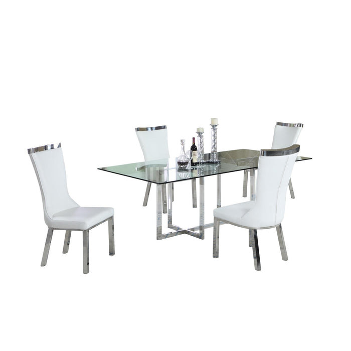 Chintaly YASMIN Contemporary Dining Set w/ 42"x 72" Glass Table & 4 Side Chairs