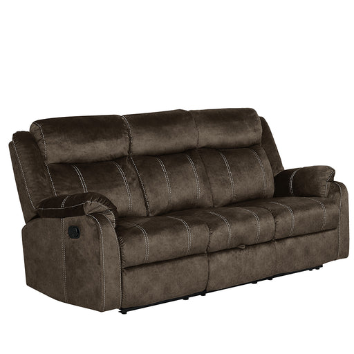 Global Furniture Domino Reclining Sofa with  Drop Down Table & Drawer Brown