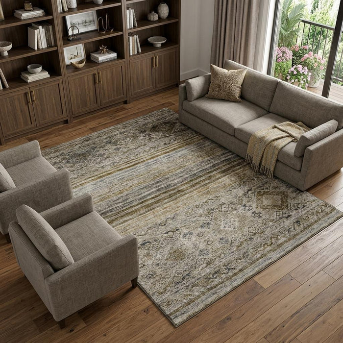 10' X 14' Abstract Geometric Washable Area Rug With UV Protection (688516) - Brown / Beige / Blue