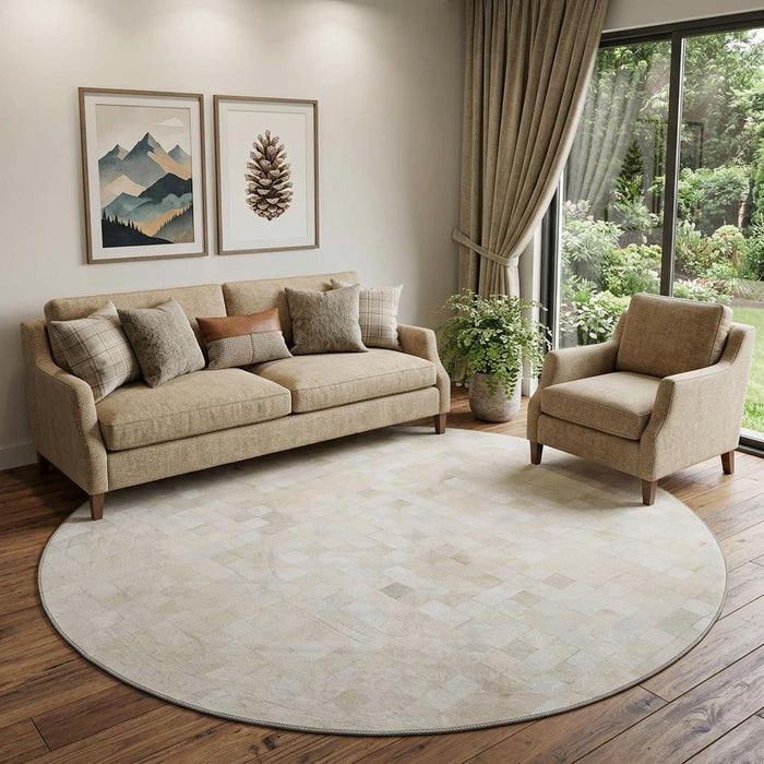 8' Patchwork Washable Round Rug With UV Protection (644643) - Ivory / Gray