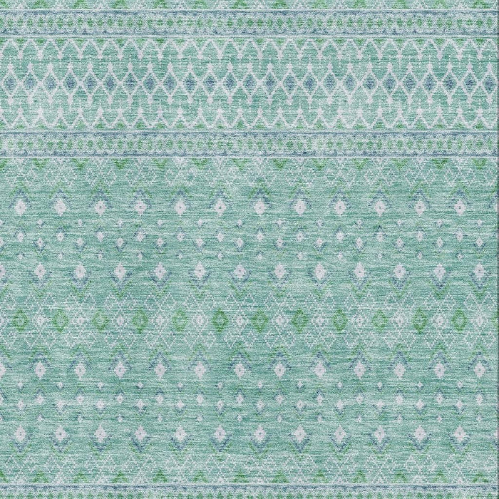 10' X 14' Tribal Washable Area Rug With UV Protection (657155) - Aqua / Ivory