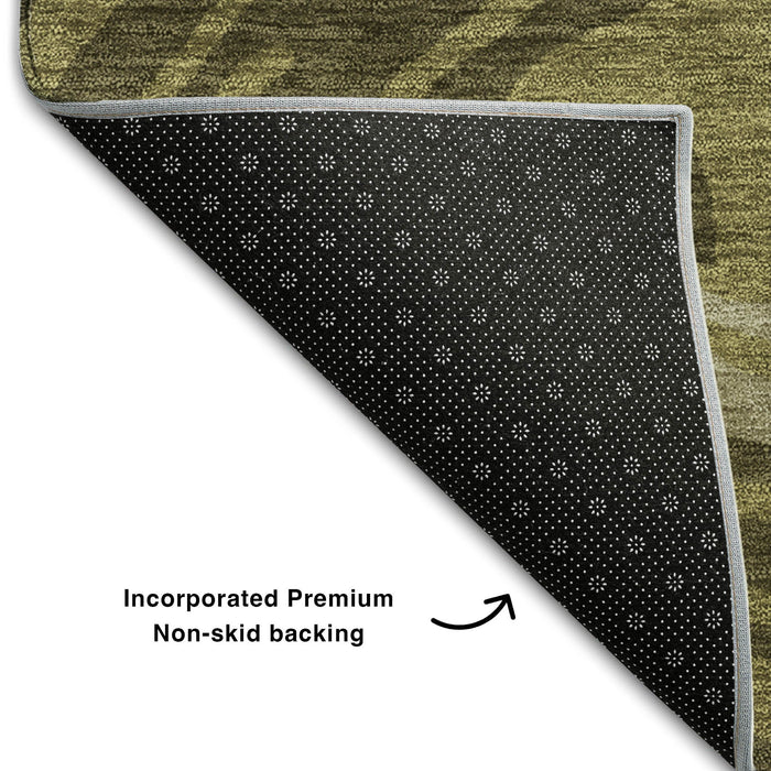 10' X 14' Abstract Washable Area Rug With UV Protection (682445) - Olive Green / Wheat / Ivory