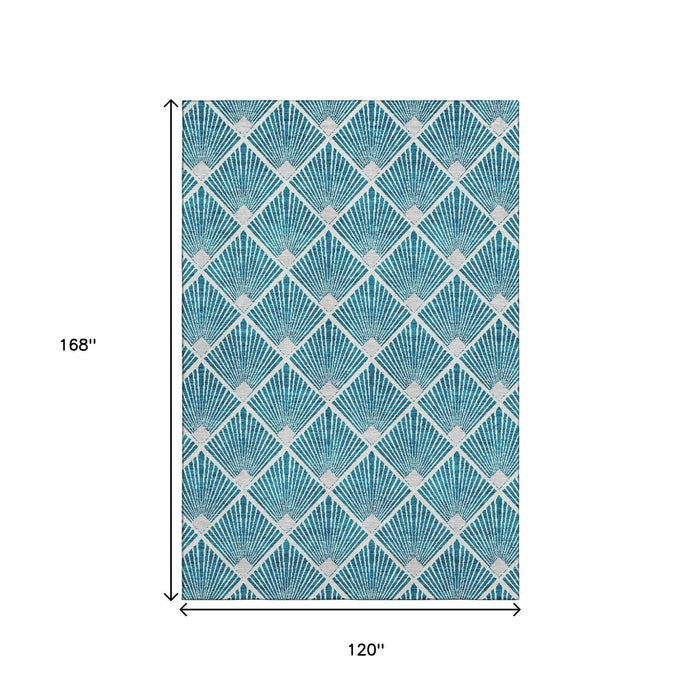 10' X 14' Abstract Geometric Washable Area Rug With UV Protection (672725) - Teal / Ivory