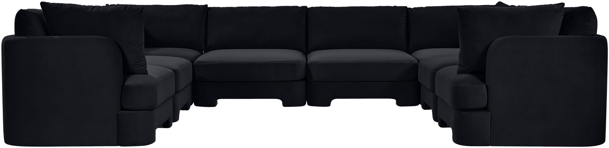 Meridian Furniture Hammond velvet performance fabric 8-piece U-shaped sectional sofa, stationary upholstery with plush cushions.