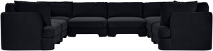 Meridian Furniture Hammond velvet performance fabric 8-piece U-shaped sectional sofa, stationary upholstery with plush cushions.