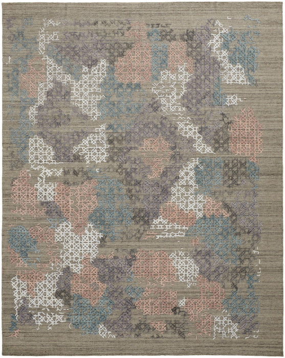 9' x 12' Abstract Hand Woven Area Rug - Pink Blue And Taupe