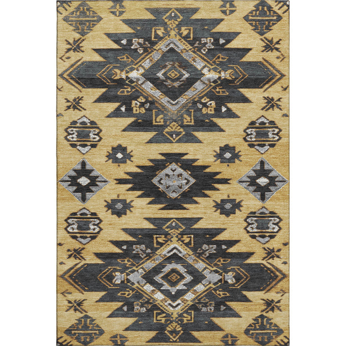 10' X 14' Tribal Washable Area Rug With UV Protection (709000) - Gold / Charcoal / Gray
