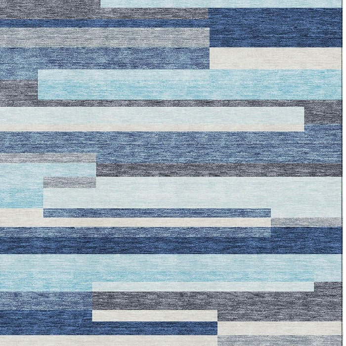10' X 14' Striped Washable Area Rug With UV Protection (675756) - Blue / Ivory / Gray