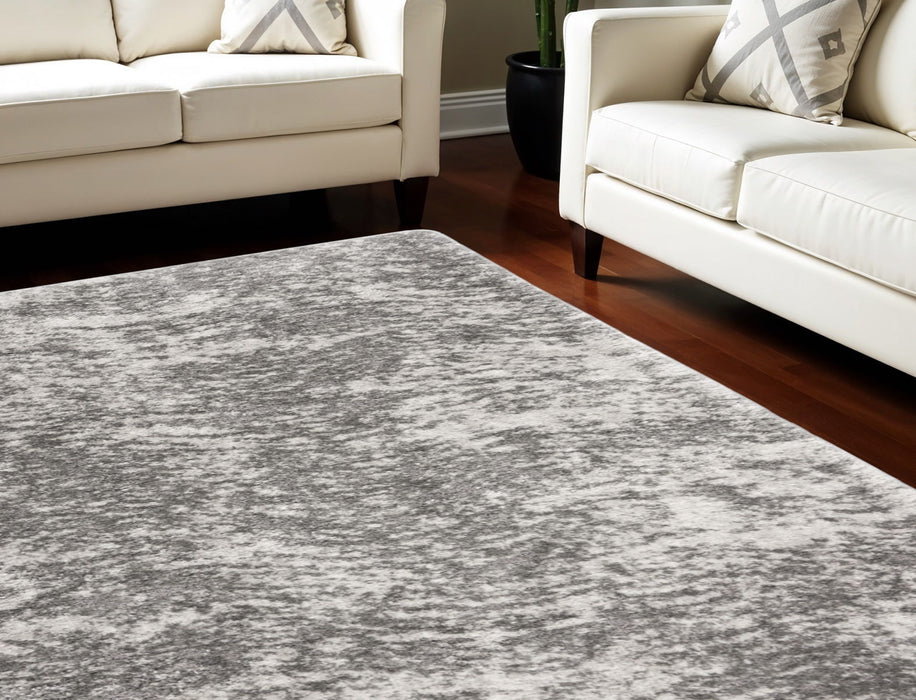 7' X 9' Abstract Shag Area Rug Polyester - Ivory And Charcoal