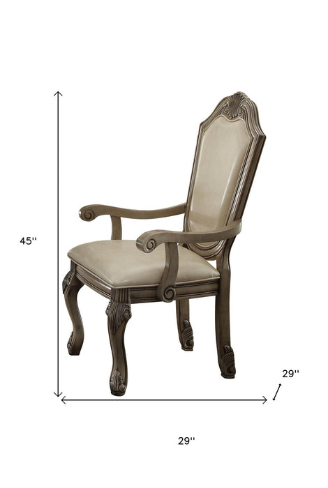 Upholstered Faux Leather Dining Arm Chairs (Set of 2) - Antiqued White