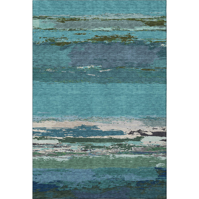 10' X 14' Abstract Washable Area Rug With UV Protection (692733) - Teal / Green / Ivory