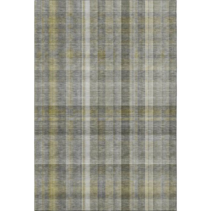10' X 14' Plaid Washable Area Rug With UV Protection (648016) - Gray / Gold