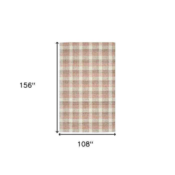 9' X 13' Wool Plaid Hand Tufted Area Rug - Pink And Ivory