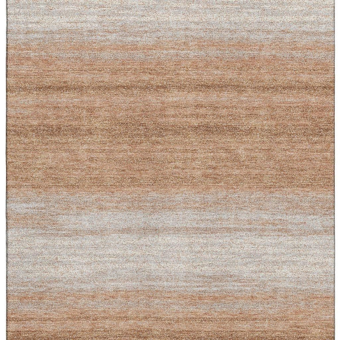 10' X 14' Striped Washable Area Rug With UV Protection (681101) - Copper / Beige