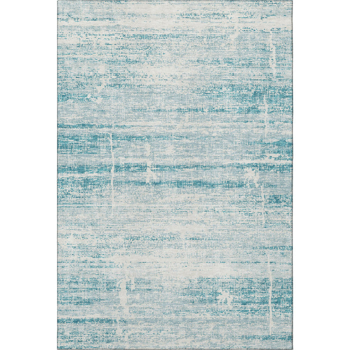 9' X 12' Abstract Washable Area Rug Polyester With UV Protection - Teal And Ivory