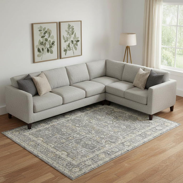 9' X 11' Floral Distressed Area Rug (554752) - Gray / Beige