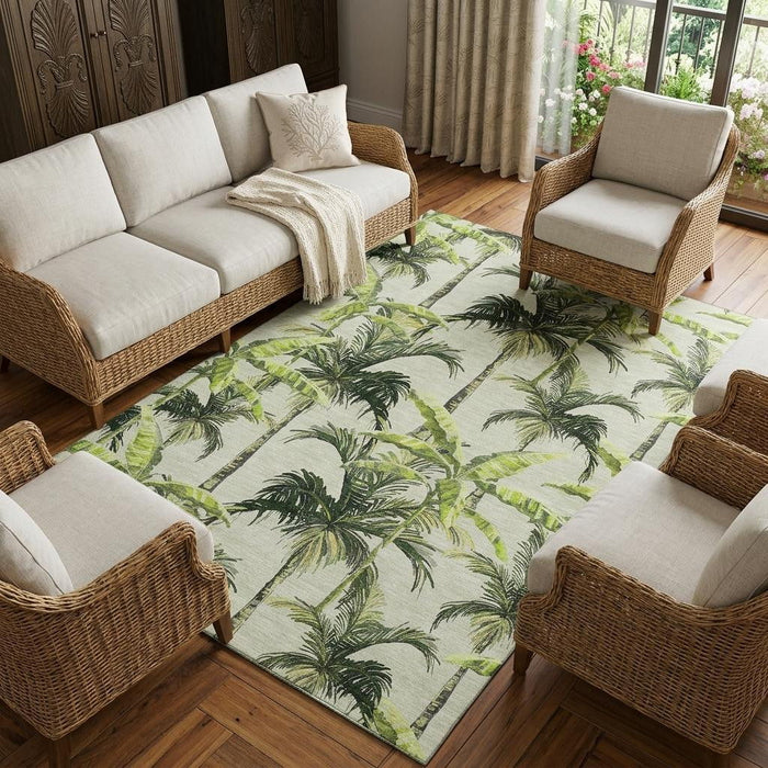 10' X 14' Geometric Washable Area Rug With UV Protection (646367) - Green / Ivory / Charcoal
