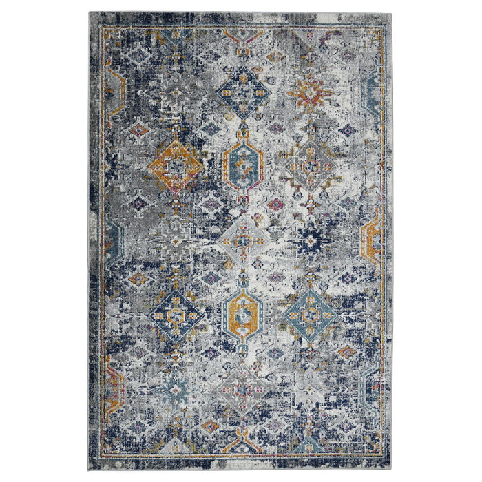 9' x 12' Geometric Power Loom Area Rug - Blue And Orange