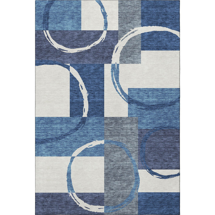10' X 14' Geometric Washable Area Rug With UV Protection (675060) - Blue / Ivory