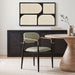 Black-legged vegan leather upholstered dining arm chair by Meridian Furniture, modern design with plush seating.