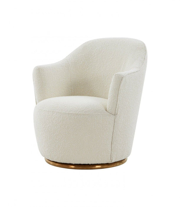Stylish Sherpa Metal Swivel Chair - White And Gold