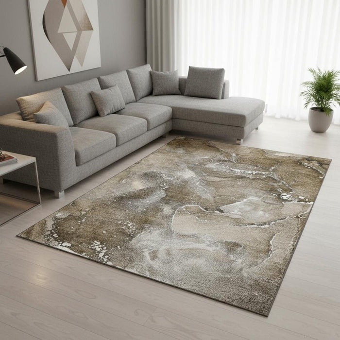 10' X 14' Abstract Washable Area Rug With UV Protection (647224) - Brown / Ivory / Gray