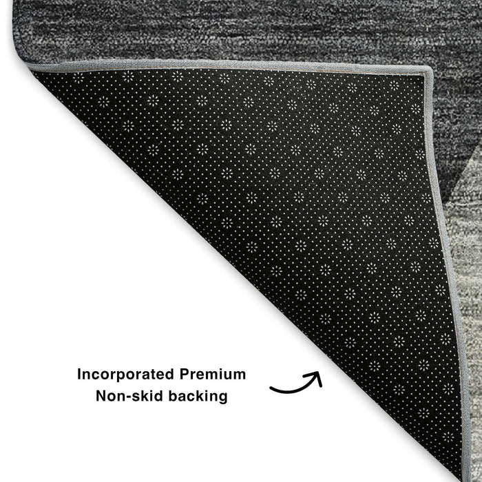 8' X 10' Geometric Washable Area Rug With UV Protection (653735) - Charcoal / Gold / Brown