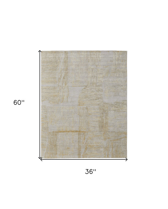 3' x 5' Abstract Hand Woven Wool Blend Area Rug - Yellow And Ivory