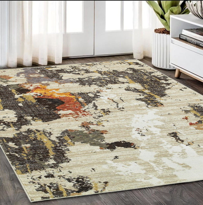 5' x 7' Power Loom Area Rug - Beige And Black