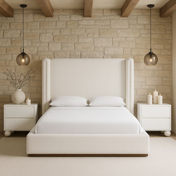Solange - Linen Textured Fabric Upholstered Bed