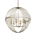 Gold metal and glass caged six-light chandelier with shades, dimmable, designed by HomeRoots for modern lighting.