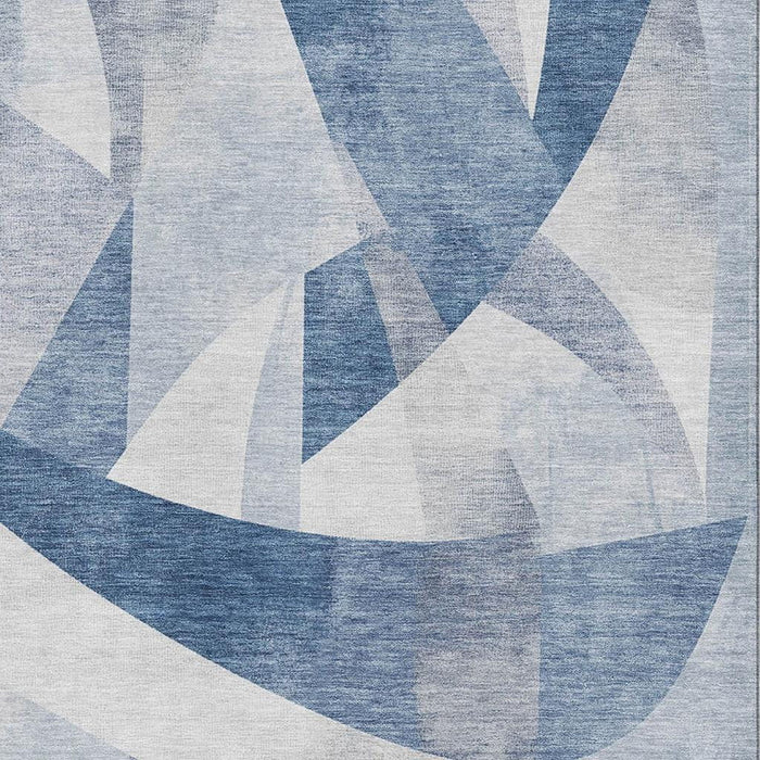 10' X 14' Abstract Geometric Washable Area Rug With UV Protection (705257) - Denim Blue / Ivory
