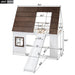 Wood twin size bunk bed with roof, ladder, and slide in white and brown from Giga, featuring a house design and playful accessories.