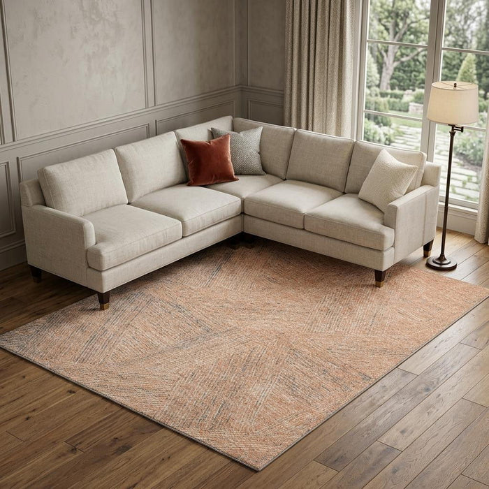 10' X 14' Abstract Washable Area Rug With UV Protection (678173) - Peach / Ivory / Gray