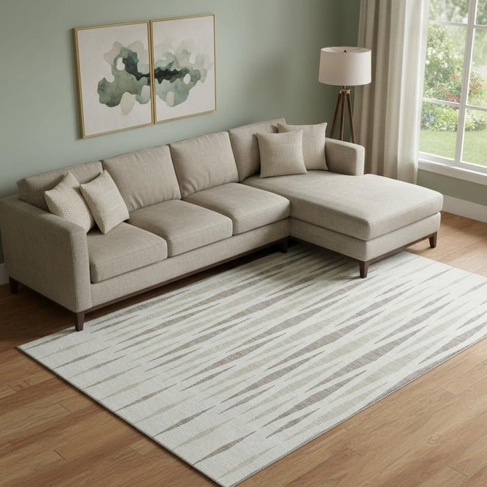 10' X 14' Geometric Washable Area Rug With UV Protection (670063) - Ivory / Beige