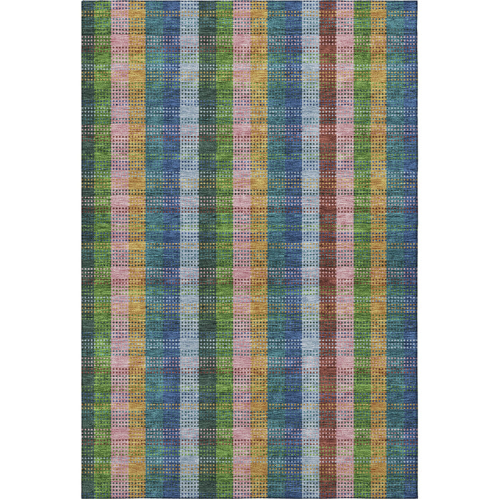 10' X 14' Plaid Washable Area Rug With UV Protection (676470) - Navy Blue / Green / Gold