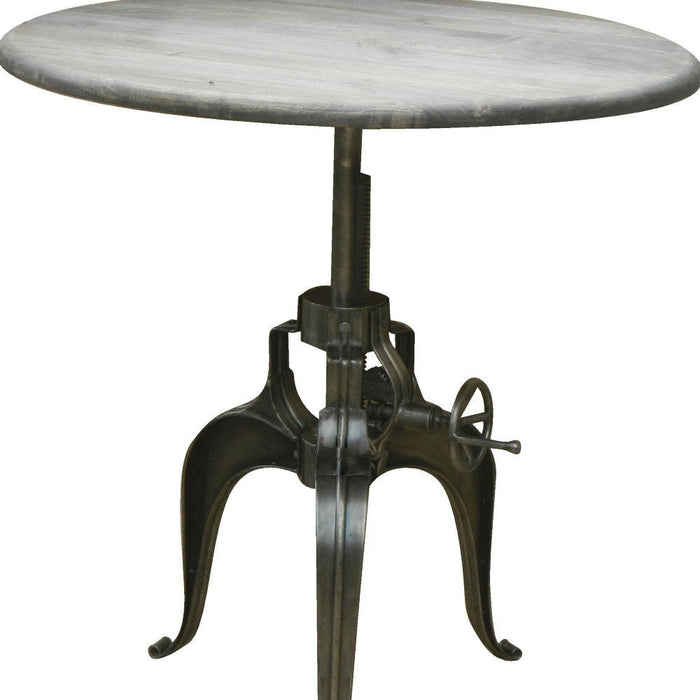 Adjustable Height Solid Wood Iron Pedestal Base Round Top Dining Table - Gray / Silver
