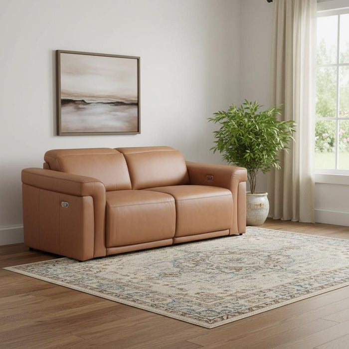 Italian Leather Power Reclining Loveseat (720486) - Chestnut / Black