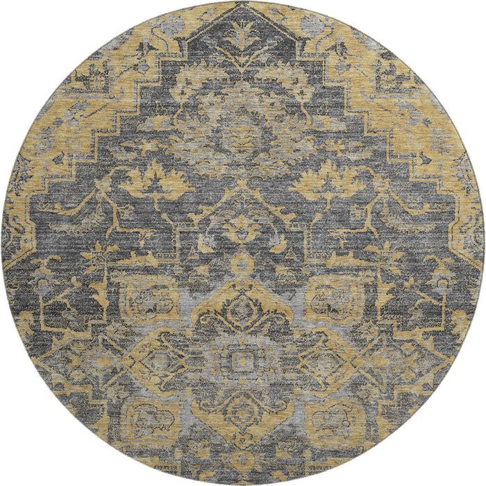 8' Floral Medallion Washable Round Rug With UV Protection - Gray