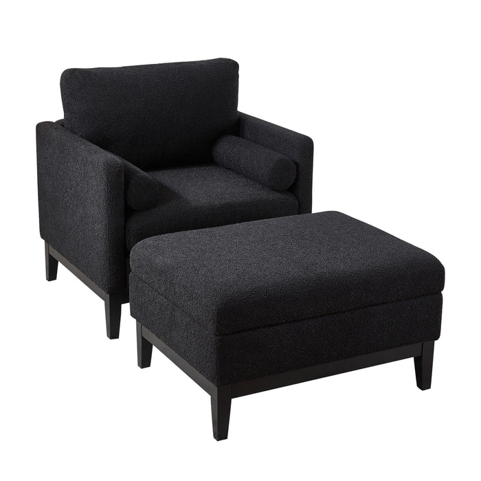 Giga farmhouse upholstered accent chair with matching ottoman, featuring a cozy, plush design and a reversible lid coffee table.
