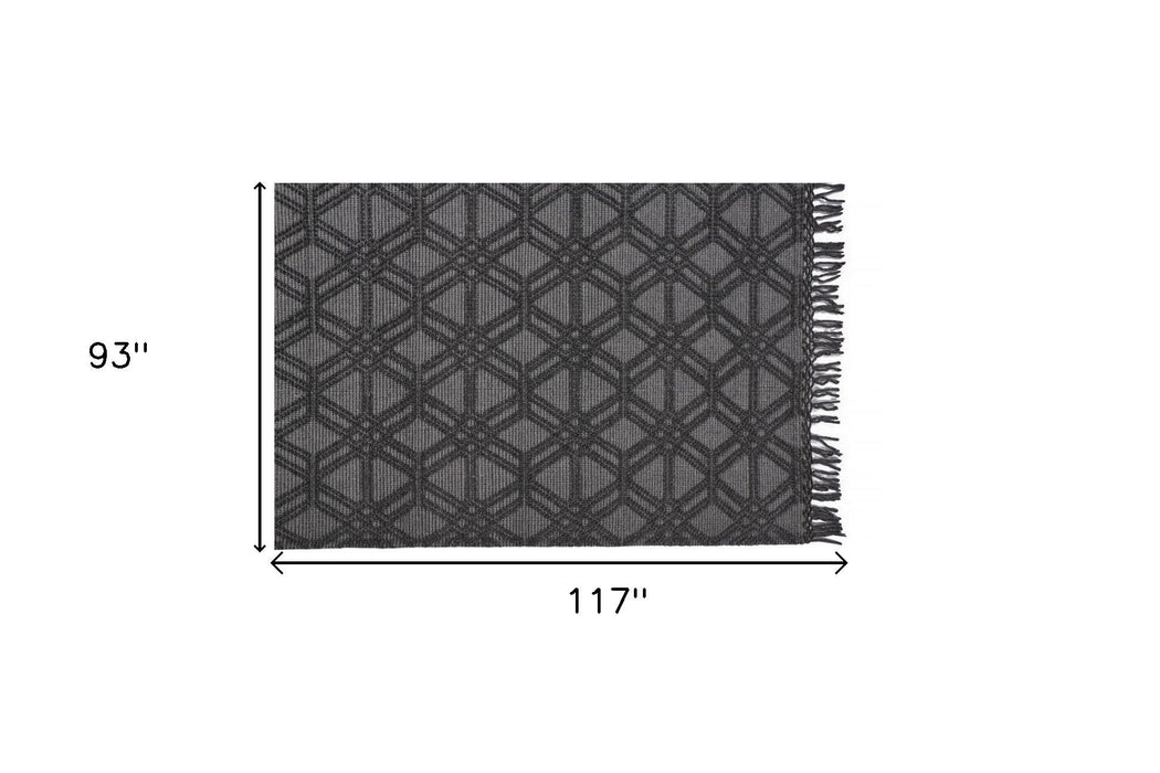 8' x 10' Wool Geometric Hand Woven Area Rug With Fringe - Black And Gray