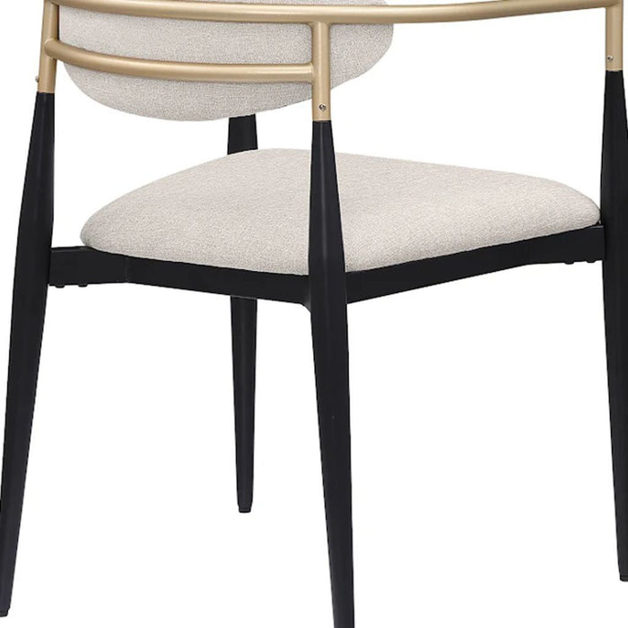 Fabric Partially Open Back Dining Arm Chairs (Set of 2) - Beige / Gold / Black